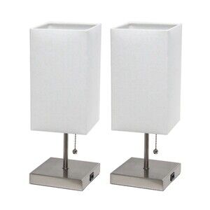 Simple Designs 2-Pack LED Table Lamps 14.25" White Shade Brushed Nickel NEW